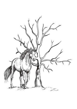 Fingerabdruck-Poster mit Baum und Pferd